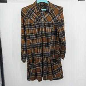NWT Papillon Plaid Dress Career Casual Long Sleeve Pockets XXL